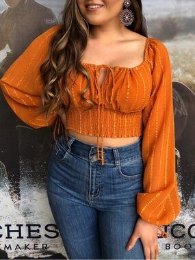 Smocked Peasant Crop Top - Orange